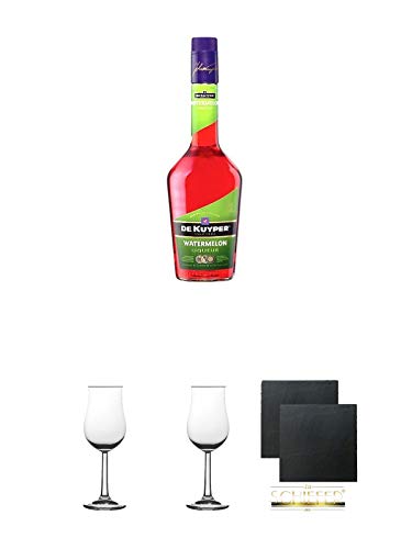 De Kuyper Watermelon Likör 0,7 Liter + 2 Bugatti Nosing Gläser mit Eichstrich 2cl und 4cl + 2 Schiefer Glasuntersetzer eckig ca. 9,5 cm Ø von Unbekannt