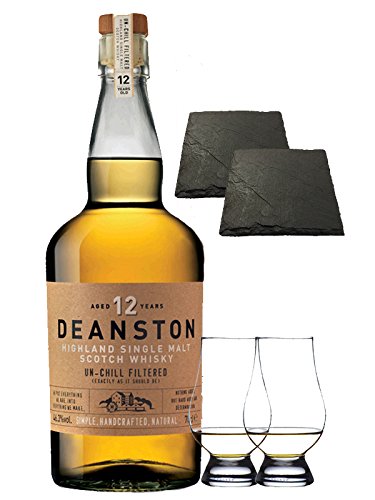 Deanston 12 Jahre Single Malt Whisky 0,7 Liter + 2 Glencairn Gläser + 2 Schiefer Glasuntersetzer 9,5 cm von Unbekannt