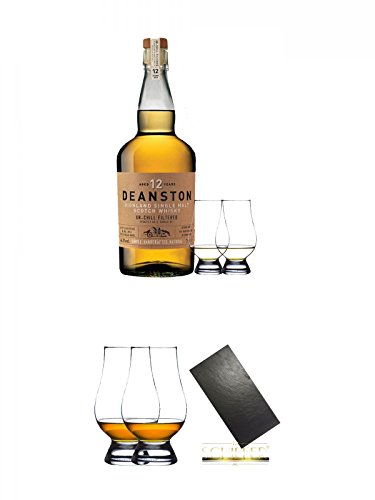 Deanston 12 Jahre Single Malt Whisky 0,7 Liter + 2 Glencairn Gläser + The Glencairn Glass Whisky Glas Stölzle 2 Stück + Buffet-Platte Servierplatte Schieferplatte aus Schiefer 60 x 30 cm schwarz von Unbekannt