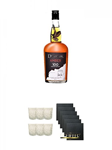 Dictador 100 Month aged Rum Amber 0,7 Liter + Dictador Rum Gläser 6 Stück + Schiefer Glasuntersetzer eckig 6 x ca. 9,5 cm Durchmesser Dictador 100 Month aged Rum Amber 0,7 Liter + Dictador Rum Gläser 6 Stück + Schiefer Glasuntersetzer eckig 6 x ca. 9,5 cm Durchmesser von Unbekannt