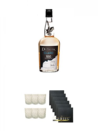 Dictador 100 Month aged Rum Claro 0,7 Liter + Dictador Rum Gläser 6 Stück + Schiefer Glasuntersetzer eckig 6 x ca. 9,5 cm Durchmesser Dictador 100 Month aged Rum Claro 0,7 Liter + Dictador Rum Gläser 6 Stück + Schiefer Glasuntersetzer eckig 6 x ca. 9,5 cm Durchmesser von Unbekannt
