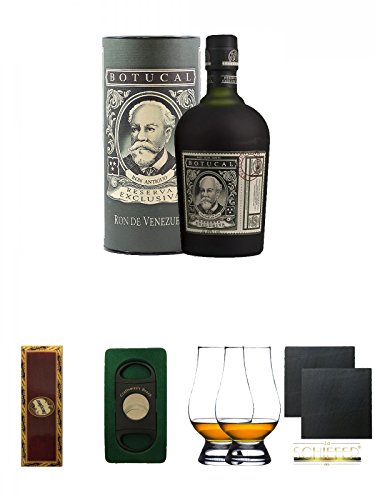 Diplomatico Botucal Reserva Exclusiva 12 Jahre mit Tube Venezuela 0,7 Liter + BrickHouse Streichhölzer + Craftsman's Bench Zigarrencutter + The Glencairn Glass Whisky Glas Stölzle 2 Stück + Schiefer Glasuntersetzer eckig ca. 9,5 cm Ø 2 Stück von Unbekannt