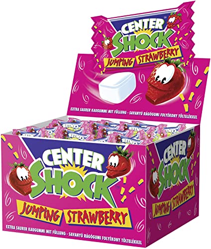 Center Shock Jumping Strawberry, Box mit 100 Kaugummis, extra-sauer mit Erdbeer-Geschmack, perfekt für Geburtstag, Pinata, Partys & Candy-Bar, 400g von Center Shock