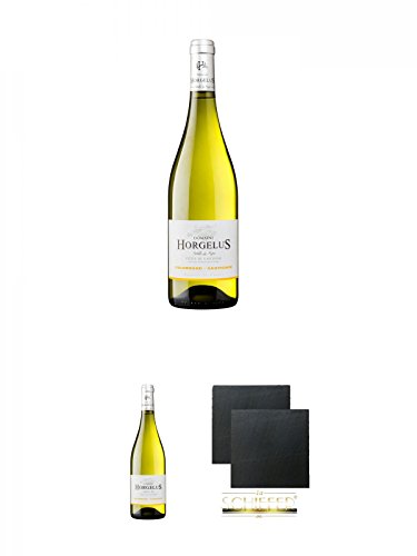 Domaine Horgelus Blanc 0,75 Liter + Domaine Horgelus Blanc 0,75 Liter + Schiefer Glasuntersetzer eckig ca. 9,5 cm Ø 2 Stück von Unbekannt