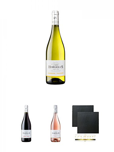 Domaine Horgelus Blanc 0,75 Liter + Domaine Horgelus Merlot Rotwein 0,75 Liter + Domaine Horgelus Roséwein 0,7 Liter + Schiefer Glasuntersetzer eckig ca. 9,5 cm Ø 2 Stück von Unbekannt