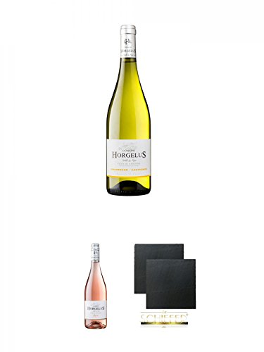 Domaine Horgelus Blanc 0,75 Liter + Domaine Horgelus Roséwein 0,7 Liter + Schiefer Glasuntersetzer eckig ca. 9,5 cm Ø 2 Stück von Unbekannt