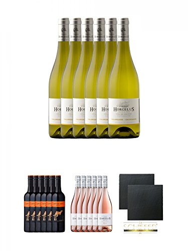 Domaine Horgelus Blanc 6 x 0,75 Liter + [yellow tail] Merlot - 6 x 0,75 Liter + Domaine Horgelus Roséwein 6 x 0,75 Liter + Schiefer Glasuntersetzer eckig ca. 9,5 cm Ø 2 Stück von Unbekannt