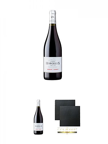 Domaine Horgelus Merlot Rotwein 0,75 Liter + Domaine Horgelus Merlot Rotwein 0,75 Liter + Schiefer Glasuntersetzer eckig ca. 9,5 cm Ø 2 Stück von Unbekannt