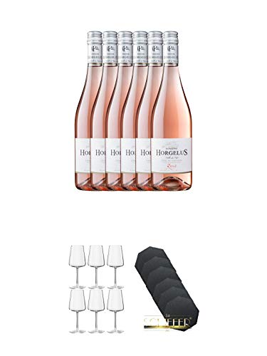 Domaine Horgelus Roséwein 6 x 0,75 Liter + Weißweinglas Stölzle - 1590002 6 Stück + Schiefer Glasuntersetzer achteckig 6 x ca. 9,5 cm Durchmesser von Unbekannt