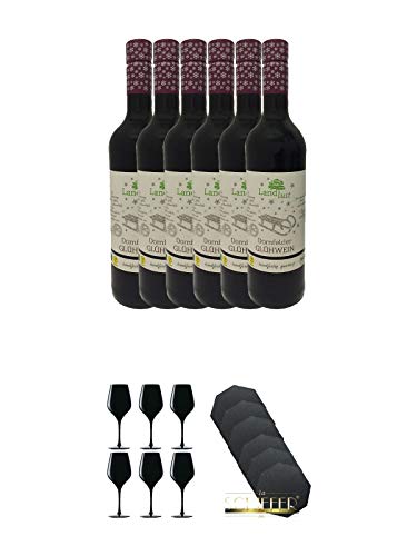 Dornfelder Landlust Bio Glühwein (Vegan)-(Rot) 6 x 0,75 Liter + Blind Tastinglas für Wein Exquisit 6 Gläser - 1477402 + Schiefer Glasuntersetzer achteckig 6 x ca. 9,5 cm Durchmesser von Unbekannt