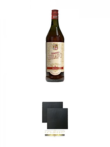Drapo ROSSO Vermouth 0,50 16% Liter + Schiefer Glasuntersetzer eckig ca. 9,5 cm Ø 2 Stück von Unbekannt