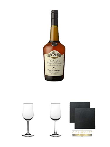 Drouin XO Calvados Frankreich 0,7 Liter + 2 Bugatti Nosing Gläser mit Eichstrich 2cl und 4cl + 2 Schiefer Glasuntersetzer eckig ca. 9,5 cm Ø Drouin XO Calvados Frankreich 0,7 Liter + 2 Bugatti Nosing Gläser mit Eichstrich 2cl und 4cl + 2 Schiefer Glasuntersetzer eckig ca. 9,5 cm Ø von Diverse