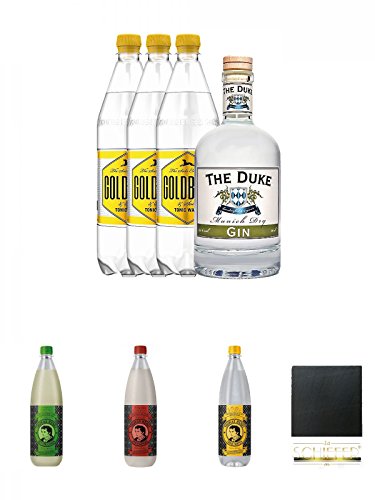 Duke Gin 1 x 0,7 Liter & 3 x Goldberg 1,0 Liter Tonic Set + Thomas Henry Bitter Lemon 1,0 Liter + Thomas Henry Spicy Ginger 1,0 Liter + Thomas Henry Tonic Water 1,0 Liter + Schiefer Glasuntersetzer eckig ca. 9,5 cm Durchmesser von Unbekannt