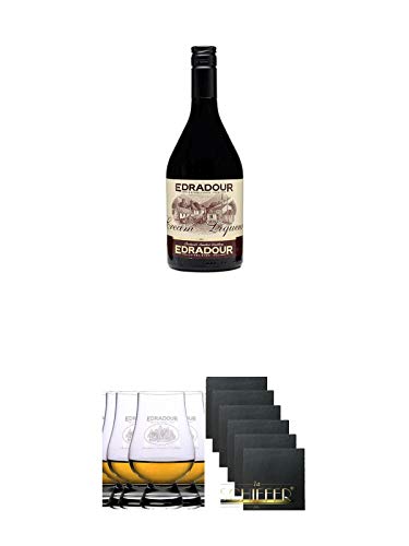 Edradour Cream Whisky Likör 0,7 Liter + Edradour The Glencairn Glas mit Aufschrift ohne Eichstrich 6 Stk. + Schiefer Glasuntersetzer eckig 6 x ca. 9,5 cm Durchmesser Edradour Cream Whisky Likör 0,7 Liter + Edradour The Glencairn Glas mit Aufschrift ohne Eichstrich 6 Stk. + Schiefer Glasuntersetzer eckig 6 x ca. 9,5 cm Durchmesser von Unbekannt