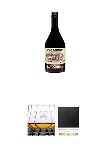 Edradour Cream Whisky Likör 0,7 Liter + Edradour The Glencairn Glas mit Aufschrift ohne Eichstrich 6 Stk. + Schiefer Glasuntersetzer eckig ca. 9,5 cm Durchmesser Edradour Cream Whisky Likör 0,7 Liter + Edradour The Glencairn Glas mit Aufschrift ohne Eichstrich 6 Stk. + Schiefer Glasuntersetzer eckig ca. 9,5 cm Durchmesser von Unbekannt