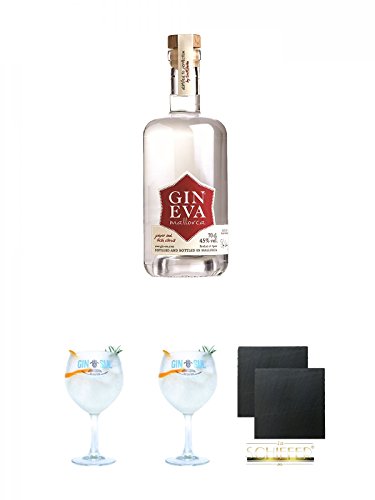 Eva Gin Mallorca 0,7 Liter + Gin Sul Copo Ballon Glas 1 Stück + Gin Sul Copo Ballon Glas 1 Stück + Schiefer Glasuntersetzer eckig ca. 9,5 cm Ø 2 Stück von Unbekannt