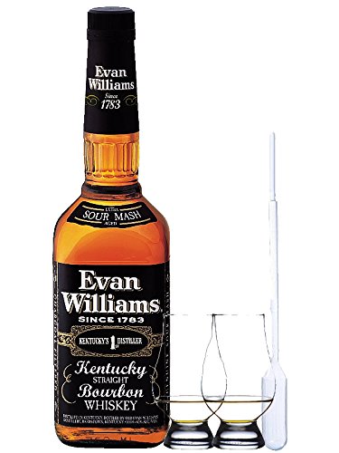 Evan Williams 7 Jahre Black Label Bourbon Whiskey 0,7 Liter + 2 Glencairn Gläser + Einwegpipette 1 Stück von Unbekannt