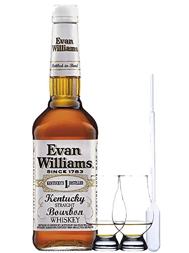 Evan Williams White Bottle Bond Bourbon Whiskey 0,7 Liter + 2 Glencairn Gläser + Einwegpipette 1 Stück von Unbekannt