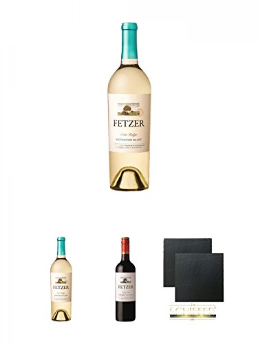 Fetzer Echo Ridge Sauvignon Blanc 0,75 Liter + Fetzer Echo Ridge Sauvignon Blanc 0,75 Liter + Fetzer Valley Oaks Cabernet Sauvignon 0,75 Liter + Schiefer Glasuntersetzer eckig ca. 9,5 cm Ø 2 Stück von Unbekannt