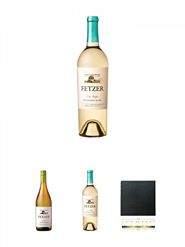 Fetzer Echo Ridge Sauvignon Blanc 0,75 Liter + Fetzer Sundial Chardonnay 0,75 Liter + Fetzer Echo Ridge Sauvignon Blanc 0,75 Liter + Schiefer Glasuntersetzer eckig ca. 9,5 cm Durchmesser von Unbekannt