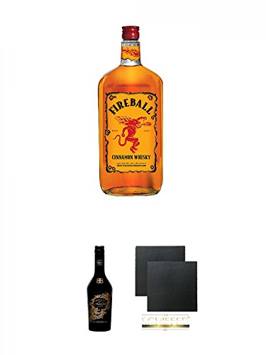 Fireball Whisky Zimt Likör Kanada 0,7 Liter + Baileys Chocolate Deluxe 0,5 Liter + Schiefer Glasuntersetzer eckig ca. 9,5 cm Ø 2 Stück von Unbekannt