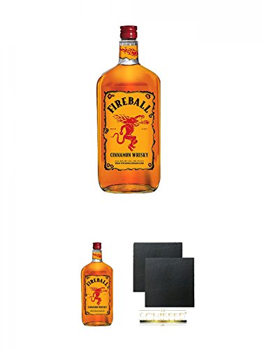 Fireball Whisky Zimt Likör Kanada 0,7 Liter + Fireball Whisky Zimt Likör Kanada 0,7 Liter + Schiefer Glasuntersetzer eckig ca. 9,5 cm Ø 2 Stück von Unbekannt