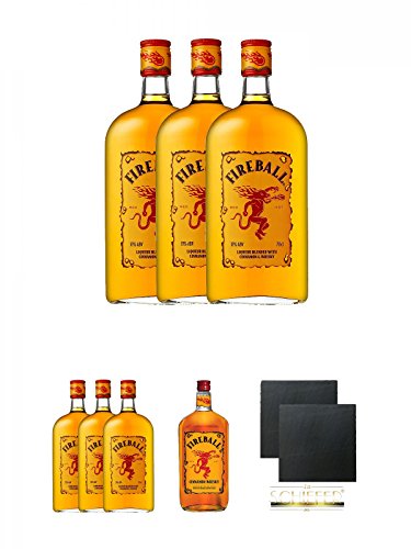 Fireball Whisky Zimt Likör Kanada 3 x 0,7 Liter + Fireball Whisky Zimt Likör Kanada 3 x 0,7 Liter + Fireball Whisky Zimt Likör Kanada 0,7 Liter + Schiefer Glasuntersetzer eckig ca. 9,5 cm Ø 2 Stück von Unbekannt