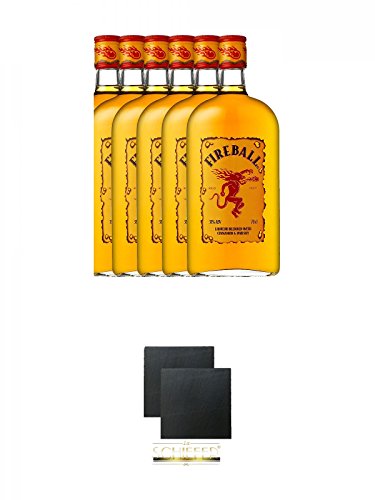 Fireball Whisky Zimt Likör Kanada 6 x 0,7 Liter + Schiefer Glasuntersetzer eckig ca. 9,5 cm Ø 2 Stück von Unbekannt
