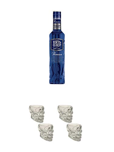 Five Lakes Premium Russischer Wodka 0,5 Liter + Wodka Totenkopf Shotglas 2 Stück + Wodka Totenkopf Shotglas 2 Stück von Unbekannt