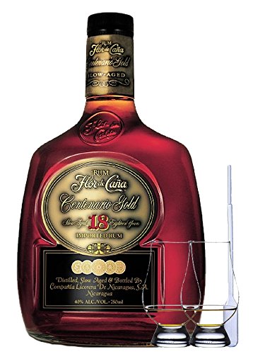 Flor de Cana Centenario Gold 18 Jahre Nicaragua 0,7 Liter + 2 Glencairn Gläser + Einwegpipette 1 Stück von Unbekannt