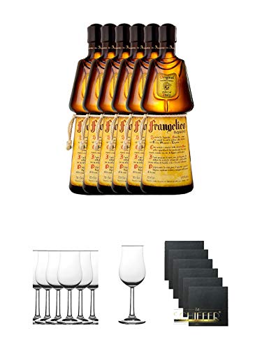 Frangelico Haselnuss Likör 6 x 0,7 Liter + 7 Bugatti Nosing Gläser mit Eichstrich 2cl und 4cl + 6 Schiefer Glasuntersetzer eckig ca. 9,5 cm Ø Frangelico Haselnuss Likör 6 x 0,7 Liter + 7 Bugatti Nosing Gläser mit Eichstrich 2cl und 4cl + 6 Schiefer Glasuntersetzer eckig ca. 9,5 cm Ø von Unbekannt