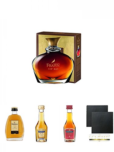 Frapin Cognac V.I.P XO 0,7 Liter + Hennessy Fine de Cognac Frankreich 5 cl + Martell VS Fine de Cognac Frankreich 0,05 Liter MINI + Martell VSOP Cognac Frankreich 0,05 Liter MINI + Schiefer Glasuntersetzer eckig ca. 9,5 cm Ø 2 Stück von Unbekannt