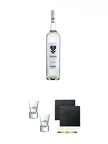 Freihof 1885 Enzian 0,5 Liter + Freihof Stamperl Glas 2cl 2 Stück + Schiefer Glasuntersetzer eckig ca. 9,5 cm Ø 2 Stück Freihof 1885 Enzian 0,5 Liter + Freihof Stamperl Glas 2cl 2 Stück + Schiefer Glasuntersetzer eckig ca. 9,5 cm Ø 2 Stück von Diverse