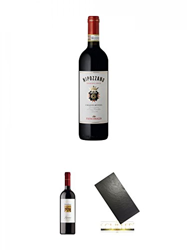 Frescobaldi Nipozzano Chianti Rufina DOCG 0,75 Liter + Teruzzi & Puthod Peperino Rossi Toscana IGT 0,75 Liter + Buffet-Platte Servierplatte Schieferplatte aus Schiefer 60 x 30 cm schwarz von Unbekannt