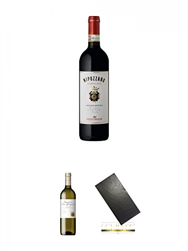 Frescobaldi Nipozzano Chianti Rufina DOCG 0,75 Liter + Teruzzi & Puthod Vernaccia di San Gimignano DOCG 0,75 Liter + Buffet-Platte Servierplatte Schieferplatte aus Schiefer 60 x 30 cm schwarz von Unbekannt