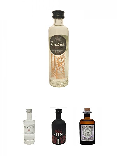 Friedrichs Gin 0,04 Liter Miniatur + The Botanist Islay Dry Gin 0,05 Liter Miniatur + Gansloser Black Gin Distillers Cut Deutschland 0,05 Liter Miniatur + Monkey 47 Schwarzwald Dry Gin 5 cl MINIATUR von Unbekannt