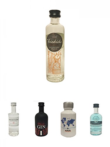 Friedrichs Gin 0,04 Liter Miniatur + The Botanist Islay Dry Gin 0,05 Liter Miniatur + Gansloser Black Gin Distillers Cut Deutschland 0,05 Liter Miniatur + Nordes Atlantic Gin 0,05 Liter Miniatur + The London No. 1 Gin 5 cl Miniatur von Unbekannt