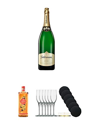 Geldermann Brut Flaschengärung Trocken Deutschland 3,0 Liter + Miamee Orange Goldwasser Likör 0,7 Liter + Stölzle Exquisit Sektkelch 6er Pack + Schiefer Glasuntersetzer rund 6 x ca. 9,5 cm Durchmesser von Unbekannt