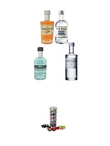 Gin Probierset 1 x London Blue Gin 5 cl + Botanist 5 cl + Duke 5 cl + 1 x Saffron 5 cl + Gin Flight Gewürze zum Verfeinern von Gin Tonic 1er Pack 1 x 12 Gramm von Unbekannt