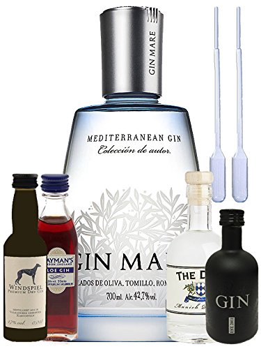 Gin Probierset 4cl Windspiel Dry Gin, 5cl Gansloser Black Gin, 5cl Hayman Slo Gin, 10cl The Duke Gin, 0,7L Gin Mare + 2 Einwegpipetten Gin Probierset 4cl Windspiel Dry Gin, 5cl Gansloser Black Gin, 5cl Hayman Slo Gin, 10cl The Duke Gin, 0,7L Gin Mare + 2 Einwegpipetten von Unbekannt