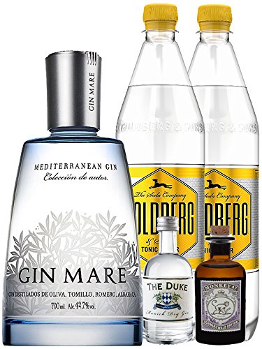 Gin-Set Gin Mare aus Spanien 0,7 Liter + The Duke München Dry Gin 5 cl + Monkey 47 Schwarzwald Dry Gin 5 cl MINIATUR + 2 x Goldberg Tonic Water 1,0 Liter Gin-Set Gin Mare aus Spanien 0,7 Liter + The Duke München Dry Gin 5 cl + Monkey 47 Schwarzwald Dry Gin 5 cl MINIATUR + 2 x Goldberg Tonic Water 1,0 Liter von Unbekannt