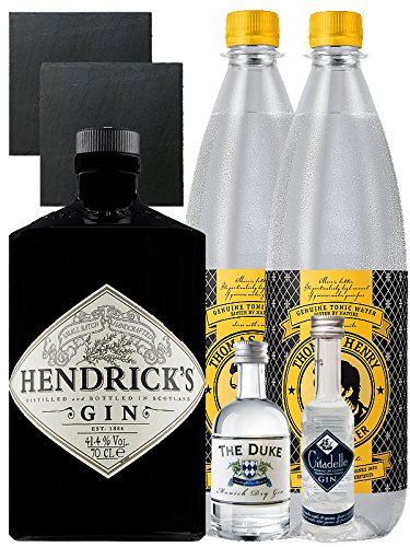 Gin-Set Hendricks Gin Small Batch 0,7 Liter + The Duke München Dry Gin 5 cl + Citadelle Gin aus Frankreich 5 cl + 2 x Thomas Henry Tonic Water 1,0 Liter + 2 Schieferuntersetzer quadratisch 9,5 cm Gin-Set Hendricks Gin Small Batch 0,7 Liter + The Duke München Dry Gin 5 cl + Citadelle Gin aus Frankreich 5 cl + 2 x Thomas Henry Tonic Water 1,0 Liter + 2 Schieferuntersetzer quadratisch 9,5 cm von Unbekannt
