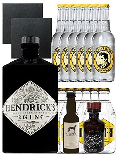 Gin-Set Hendricks Gin Small Batch 0,7 Liter + Windspiel Premium Dry Gin Deutschland 0,04 Liter + Filliers Premium Dry Gin Belgien 0,05 Liter MINIATUR, 6 x Thomas Henry Tonic Water 0,2 Liter, 6 x Goldberg Tonic Water 0,2 Liter + 2 Schieferuntersetzer quadr Gin-Set Hendricks Gin Small Batch 0,7 Liter + Windspiel Premium Dry Gin Deutschland 0,04 Liter + Filliers Premium Dry Gin Belgien 0,05 Liter MINIATUR, 6 x Thomas Henry Tonic Water 0,2 Liter, 6 x Goldberg Tonic Water 0,2 Liter + 2 Schieferuntersetzer quadr von Unbekannt
