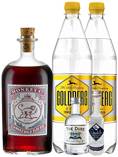 Gin-Set Monkey 47 SLOE GIN Schwarzwald Dry Gin 0,5 Liter + The Duke München Dry Gin 5 cl + Citadelle Gin aus Frankreich 5 cl + 2 x Goldberg Tonic Water 1,0 Liter von Unbekannt