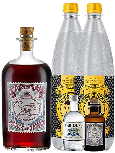 Gin-Set Monkey 47 SLOE GIN Schwarzwald Dry Gin 0,5 Liter + The Duke München Dry Gin 5 cl + Monkey 47 Schwarzwald Dry Gin 5 cl MINIATUR + 2 x Thomas Henry Tonic Water 1,0 Liter von Unbekannt