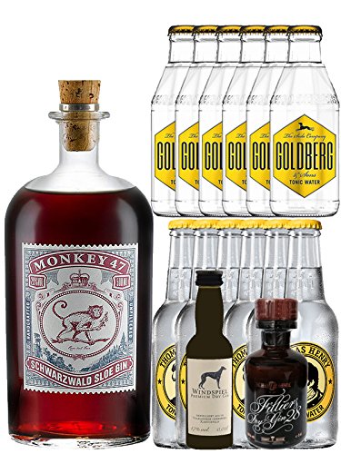 Gin-Set Monkey 47 SLOE GIN Schwarzwald Dry Gin 0,5 Liter + Windspiel Premium Dry Gin Deutschland 0,04 Liter + Filliers Premium Dry Gin Belgien 0,05 Liter MINIATUR, 6 x Thomas Henry Tonic Water 0,2 Liter, 6 x Goldberg Tonic Water 0,2 Liter Gin-Set Monkey 47 SLOE GIN Schwarzwald Dry Gin 0,5 Liter + Windspiel Premium Dry Gin Deutschland 0,04 Liter + Filliers Premium Dry Gin Belgien 0,05 Liter MINIATUR, 6 x Thomas Henry Tonic Water 0,2 Liter, 6 x Goldberg Tonic Water 0,2 Liter von Unbekannt