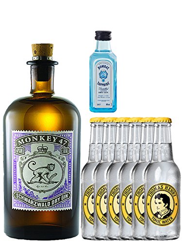 Gin-Set Monkey 47 Schwarzwald Dry Gin 0,5 Liter + Bombay Sapphire Gin 5 cl Miniatur + 6 Thomas Henry Tonic Water 0,2 Liter von Unbekannt