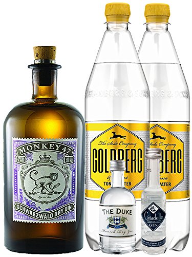 Gin-Set Monkey 47 Schwarzwald Dry Gin 0,5 Liter + The Duke München Dry Gin 5 cl + Citadelle Gin aus Frankreich 5 cl + 2 x Goldberg Tonic Water 1,0 Liter von Unbekannt