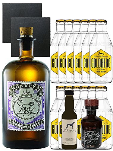Gin-Set Monkey 47 Schwarzwald Dry Gin 0,5 Liter + Windspiel Premium Dry Gin Deutschland 0,04 Liter + Filliers Premium Dry Gin Belgien 0,05 Liter MINIATUR, 12 x Goldberg Tonic Water 0,2 Liter + 2 Schieferuntersetzer quadratisch 9,5 cm Gin-Set Monkey 47 Schwarzwald Dry Gin 0,5 Liter + Windspiel Premium Dry Gin Deutschland 0,04 Liter + Filliers Premium Dry Gin Belgien 0,05 Liter MINIATUR, 12 x Goldberg Tonic Water 0,2 Liter + 2 Schieferuntersetzer quadratisch 9,5 cm von Unbekannt