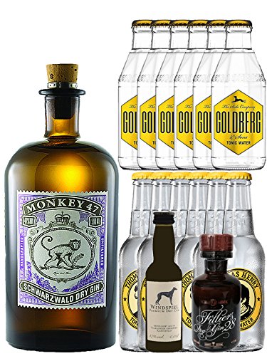 Gin-Set Monkey 47 Schwarzwald Dry Gin 0,5 Liter + Windspiel Premium Dry Gin Deutschland 0,04 Liter + Filliers Premium Dry Gin Belgien 0,05 Liter MINIATUR, 6 x Thomas Henry Tonic Water 0,2 Liter, 6 x Goldberg Tonic Water 0,2 Liter Gin-Set Monkey 47 Schwarzwald Dry Gin 0,5 Liter + Windspiel Premium Dry Gin Deutschland 0,04 Liter + Filliers Premium Dry Gin Belgien 0,05 Liter MINIATUR, 6 x Thomas Henry Tonic Water 0,2 Liter, 6 x Goldberg Tonic Water 0,2 Liter von Unbekannt